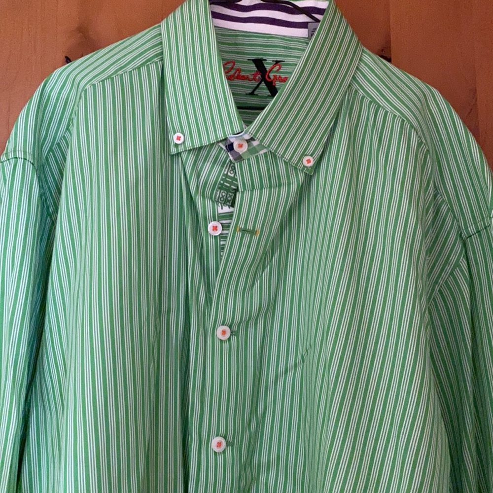 Robert Graham green striped button up  down shirt
